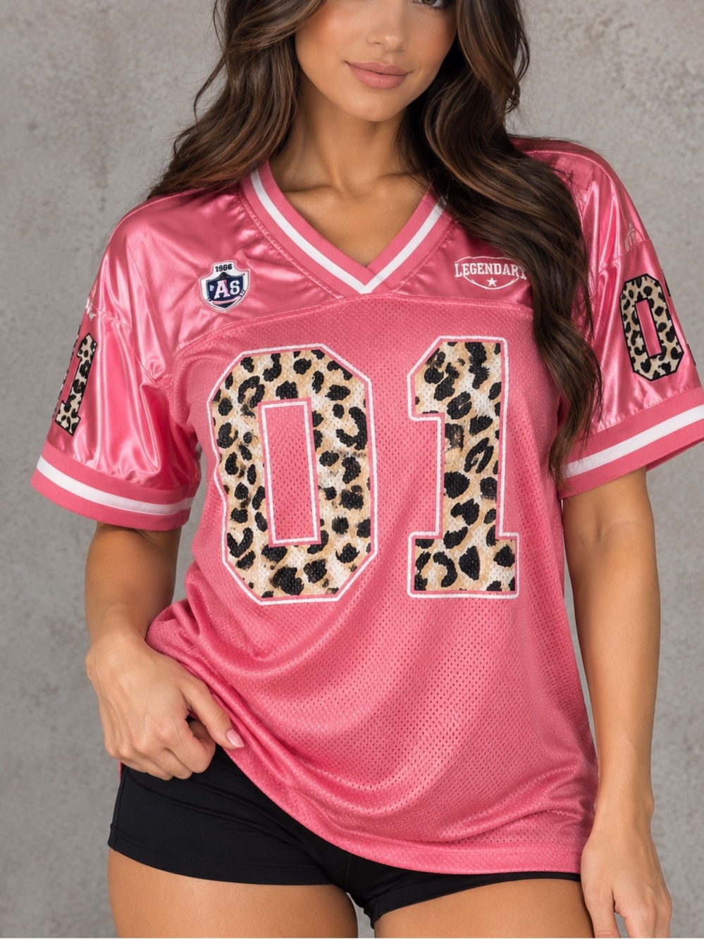 SHEIN Pink Leopard Print '01' Football Gen 1 Jersey Top Oversized Size XS